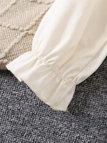 SHEIN 女小童花卉刺繡誇大領口喇叭袖襯衫和褶邊洋裝 - 棕色 - 查看 4