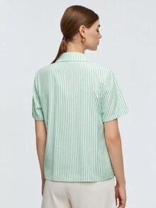 BizChic Striped Print Button Front Shirt - Green - View 2