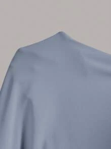 SHEIN EZwear Trang phục mùa hè Đầm suông nhún eo trơn - Màu xanh bụi bặm - Xem 5