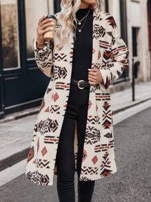 EMERY ROSE 幾何印花落肩露肩大衣 - 駝色 - 查看 3