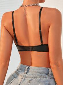 Studded Detail PU Leather Bralette - Red - View 2