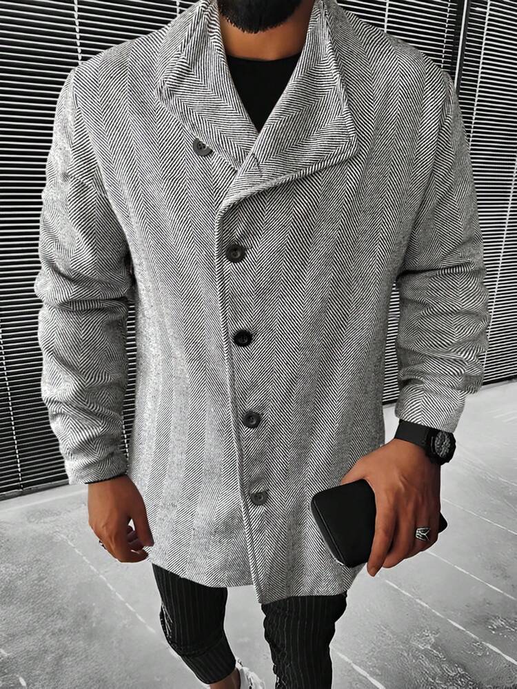 Men Button Front Overcoat