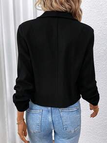 SHEIN Essnce 瀑布領開襟西裝外套 - 黑色 - 查看 2