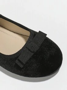 秋冬韓版女童百搭圓頭平底鞋黑色天鵝絨芭蕾舞鞋適合大童學生學校舞蹈表演