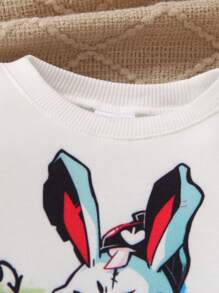 Baby Boy Rabbit Print Sweatshirt & Sweatpants - Red and White - View 4
