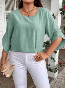 SHEIN LUNE 大碼瑞士圓點襯衫 - 薄荷綠 - 查看 5