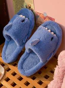 男士卡通可爱保暖加厚底毛绒拖鞋，鲨鱼毛室内家居拖鞋，秋冬款