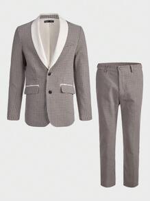 Manfinity VCAY Men Houndstooth Print Shawl Collar Blazer & Pants Set - Multicolor - View 9