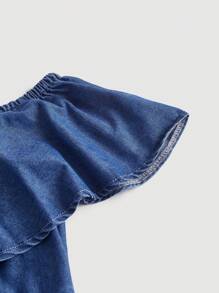 SHEIN MOD Ruffle Off Shoulder Denim Dress - Dark Wash - View 3