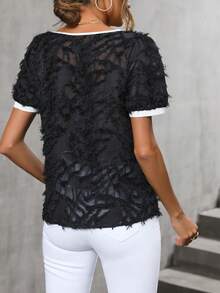 SHEIN Clasi 撞色滾邊毛茸茸襯衫 - 黑色 - 查看 2