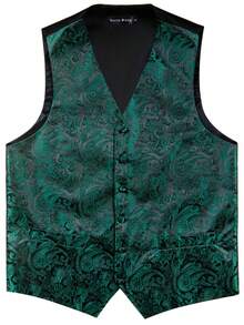 Men 4pcs Paisley Print Waistcoat - Green - View 5