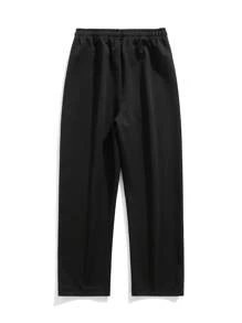 Pantalones rectos de ajuste holgado informal con bordado de oso para hombres - Negro - Ver 2