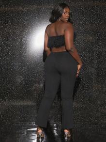 Slaydiva Plus Fuzzy Trim Crop Tube Top & Pants