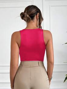 SHEIN Solid Tank Bodysuit - Hot Pink - View 2