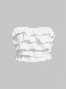 SHEIN MOD Plus Ruffle Trim Tube Denim Top - White - View 1