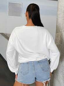 SHEIN SXY Car & Letter Graphic Drop Shoulder Sweatshirt - White - View 2