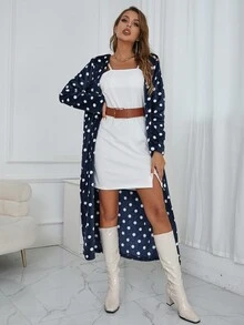 Eilly Bazar Polka Dot Print Open Front Coat - Royal Blue - View 3