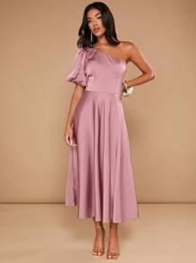 SHEIN Belle 一肩泡泡袖伴娘禮服 - 藕粉色 - 查看 4