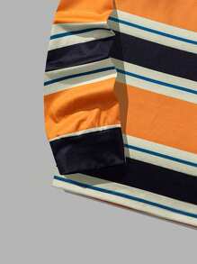 Manfinity Sporsity Camisa polo de manga larga con bloques de color, rayas y gráfico de letra para hombres, para salir, academia