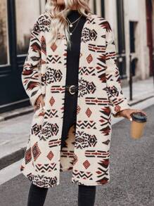 EMERY ROSE 幾何印花落肩露肩大衣 - 駝色 - 查看 5