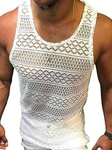 Manfinity RSRT 男士純色背心 - 白色 - 查看 8