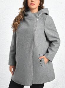 SHEIN LUNE Hơn áo có mũ Dây kéo Áo khoác - Xám - Xem 5