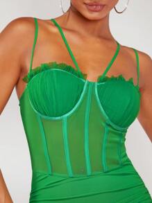 Hauture Váy Bodycon xếp nếp bằng vải lưới - màu xanh lá - Xem 3