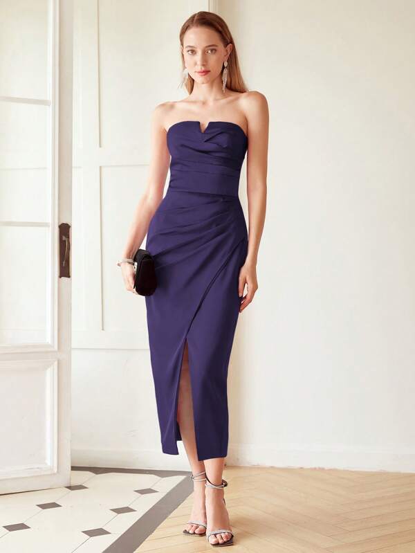 MOTF PREMIUM GATHERED STRAPLESS DRESS