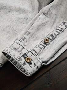 Manfinity Homme Men Contrast Panel Denim Shirt Without Tee - Grey - View 6