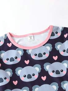 Tween Girl Koala Print Contrast Binding Tee & Pants PJ Set - Multicolor - View 5