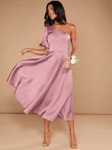 SHEIN Belle 一肩泡泡袖伴娘禮服 - 藕粉色 - 查看 5