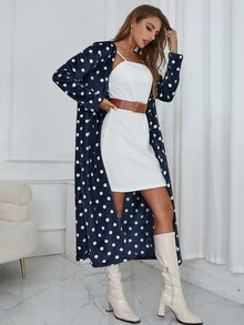 Eilly Bazar Polka Dot Print Open Front Coat - Royal Blue - View 4