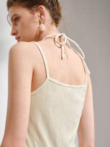 素色繞頸連體褲不附腰帶 - 米色 - 查看 6