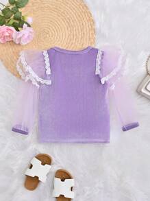 SHEIN Baby Girl Contrast Mesh Ruffle Trim Tee