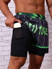 Manfinity Sport Corelite 男士字母圖案運動短褲（帶手機袋）