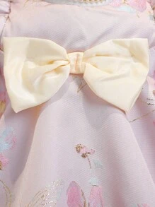 SHEIN Glamorique Kids 女嬰花卉印花蝴蝶結泡泡袖洋裝 - 粉色 - 查看 4