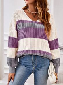 EMERY ROSE Color Block Drop Shoulder Sweater - Multicolor - View 4