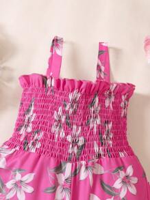SHEIN Cô Gái Trẻ In hoa Bộ áo liền quần Cami - Màu Hồng Tươi - Xem 5