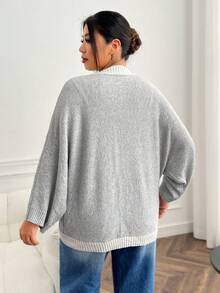 SHEIN LUNE 對比色飾邊蝙蝠翼袖防塵開衫 - 灰色 - 查看 2