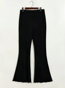 SHEIN EZwear Plus Skeleton Hand Print Flare Leg Pants - Black - View 2