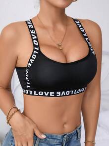 Sujetador panel con cinta con letra - Negro - Ver 3