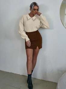 EMERY ROSE Rhinestone Detail Drop Shoulder Sweater,Long Sleeve Tops Knit Pullover Fall Winter Outfit