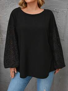 SHEIN LUNE Plus Size Women'S Drop Shoulder Ribbed Top - Black - View 5