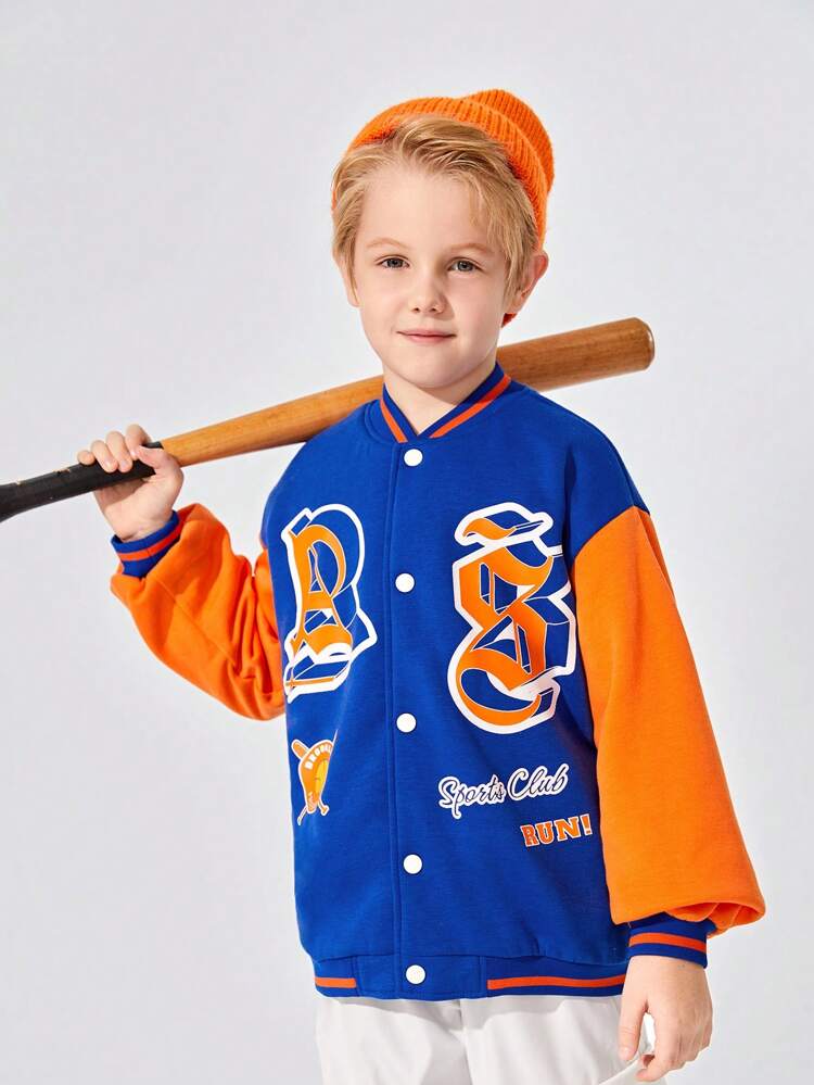 Tween Boy Letter Graphic Colorblock Drop Shoulder Varsity Jacket