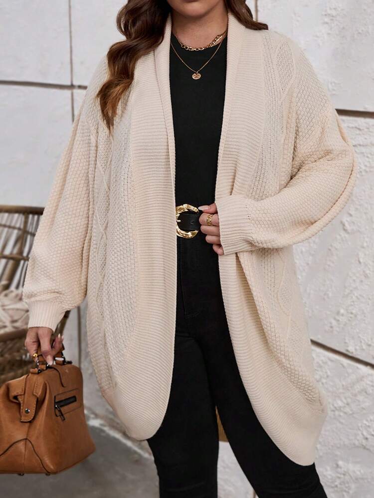 Plus Size Dual Pocket Drop Shoulder Cardigan