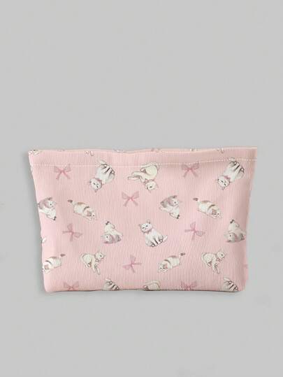 Kawaii Hand-painted Cat Pattern Double-sided Printed Corduroy Makeup Bag