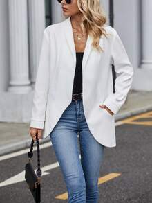 SHEIN LUNE Shawl Collar Open Front Overcoat - White - View 3