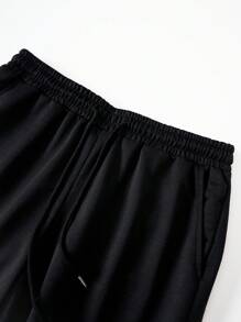 男士大码熊和字母圖案腰部抽繩短褲 - 黑色 - 查看 5