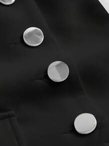 SHEIN MOD Button Front Flap Detail Waistcoat & Pleated Skirt In Fall/Winter - Black - View 3