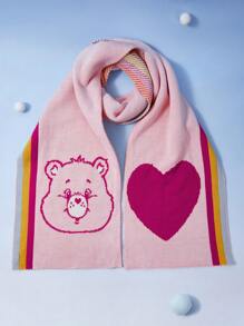 SHEIN X Care Bears Khăn ấm có sọc cầu vồng, thiết kế hình trái tim và chú gấu cho mùa đông - Màu Hồng baby - Xem 5